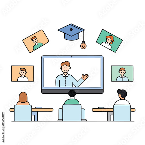 A virtual class where students connect online, share ideas, and learn through live video, interactive lessons, and digital tools in a flexible, modern learning space.