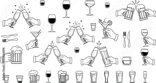 Hand drawn toasting drinks collection for celebrations and special occasions