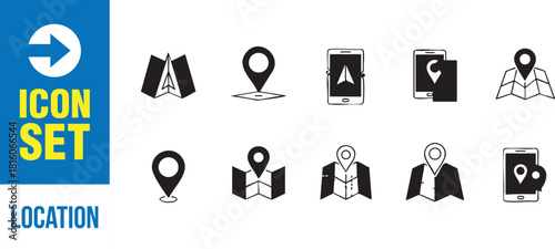 Modern location icon set for navigation apps and maps, pinpoint accuracy and precise directions design