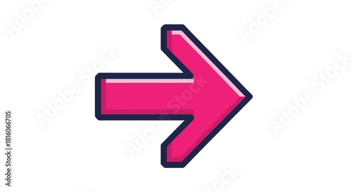Simple and bold pink arrow pointing to the right with a dark outline used as a directional icon or symbol.