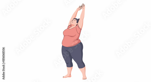 Woman Stretching Arms Upward for Exercise, Yoga or Relaxation