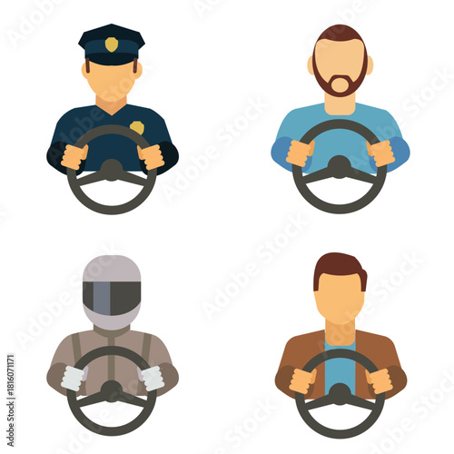 Collection of icons about car drivers. Stock Illustration