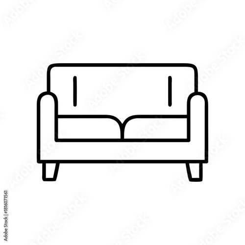 Illustration of a simple outlined couch on transparent background silhouette