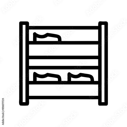 Shoe rack with shoes on some of the shelves on transparent background silhouette
