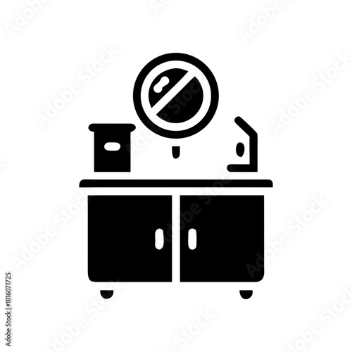 Bathroom vanity with mirror and accessories on transparent background silhouette