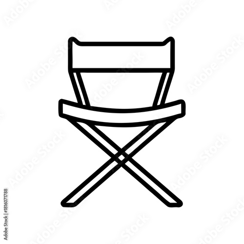 Outline drawing of a folding camp chair on transparent background silhouette