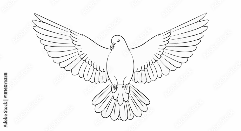 Naklejka premium Elegant dove sketch with outstretched wings in graceful flight.