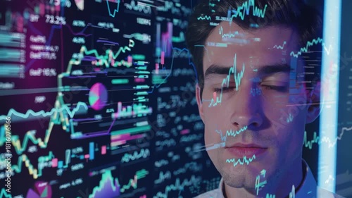 A programmer looks through data screen. Cyber code cyber data cyber graphics move. developer works technology, with data, with cyber networks. The screen is full of data, security, and digital code.