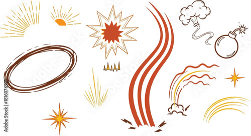 Colorful doodle elements explosions and abstract shapes Keywords doodle, hand drawn, sketch