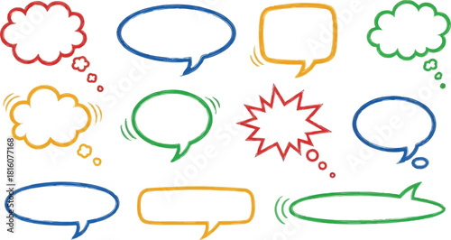 Colorful Hand Drawn Speech Bubbles and Thought Clouds Keywords: speech bubble, thought bubble