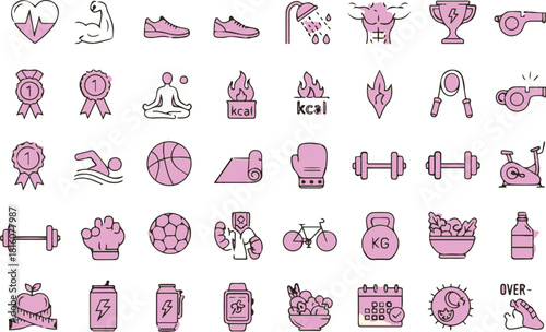 Fitness and Healthy Lifestyle Icons Collection exercise