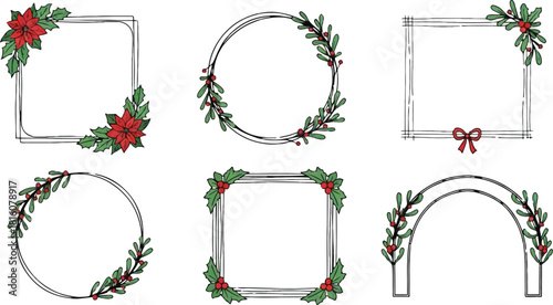 Hand Drawn Christmas Wreath and Frame Elements border