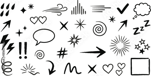 Hand Drawn Doodle Elements and Symbols Collection Keywords doodle, hand drawn, sketch, drawing
