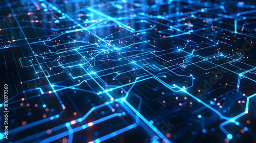 Futuristic Digital Circuit Grid With Glowing Blue Connections