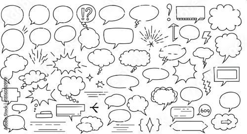 Large Collection of Hand Drawn Speech Bubbles and Shapes Keywords: speech bubble, thought bubble