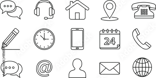 Set of Outline Icons for Communication and Contact Keywords: communication, contact, icon