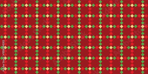 Seamless Christmas Plaid Pattern with Red, Green, and Gold Diamond Shapes