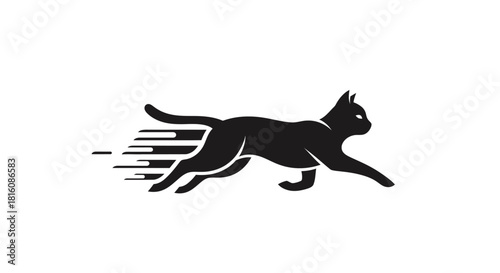 A sleek black cat silhouette running with speed lines, symbolizing agility and quickness.