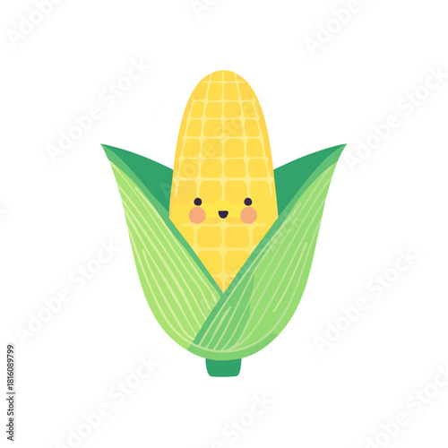 Adorable corn cob character smiles, a perfect illustration for healthy eating campaigns and children's educational materials. Sweet, cheerful, and vibrant!