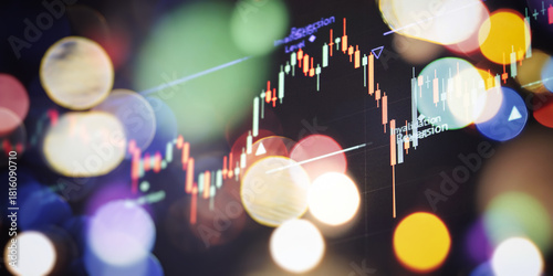 Stock market chart with colorful bokeh overlay