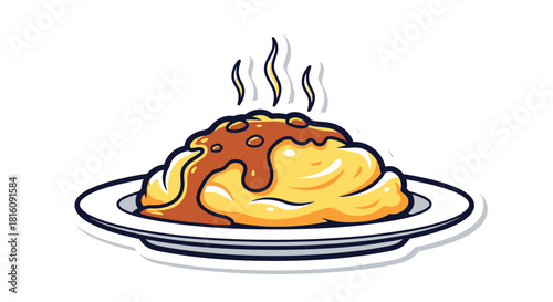 Delightful Cartoon Omurice Plate A Whimsical Food Illustration