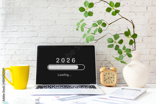 Waiting for new year.  Loading year 2025 to 2026 for start new business and new life.  Nature background in garden.