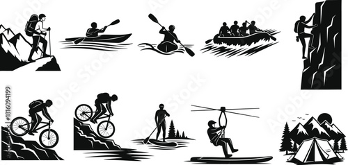 Silhouette of outdoor adventure sports activities