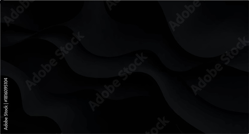Abstract black and white background with smooth flowing wave pattern, silk cloth texture, and soft dark blue light lines