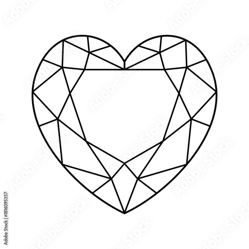 Heart diamond cut shape icon. Design diagram. Brilliant Heart shaped modified cut pattern. Precious gemstone outline sample for jewellery design, branding, packaging, logo, web, app. Diamond top view.