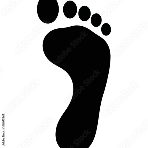 Black Footprint Silhouette - Human Foot Impression on White Background.