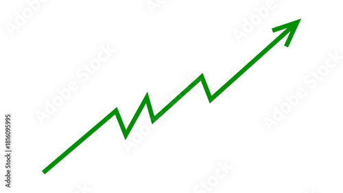 Green upward line arrow graph and chart moving up concept of stock market business growth, financial profit, business trend, company growth. Business grow up icon. Vector illustration.