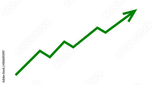 Green upward line arrow graph and chart moving up concept of stock market business growth, financial profit, business trend, company growth. Business grow up icon. Vector illustration.