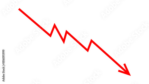 Red falling down arrow zigzag line graph indicates financial loss concept, stock market fall, business loss, market crash, economic loss. Red graph chart arrow downward direction. Vector illustration.