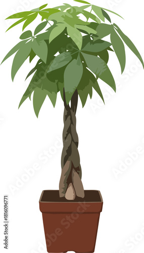 green gold a stylized money tree manifesting prosperity and calm, isolated on transparent background