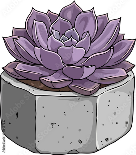 sculpted serenity a purple succulents modern charm in architectural pottery, isolated on transparent background