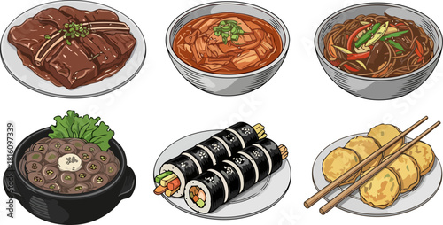 seoulful spoonfuls an artistic ode to koreas hearty and iconic dishes, isolated on transparent background