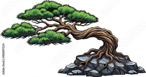 stonebound vitality a stylized testament to natures tenacious, resilient growth, isolated on transparent background