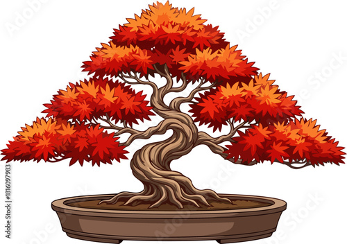zen garden masterpiece vibrant autumn hues gracing a tranquil miniature tree, isolated on transparent background