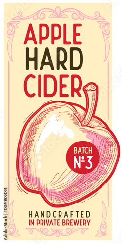 Drawn Apple Hard Cider Retro Vector Label Illustration