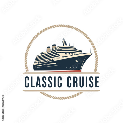 Vintage Classic Cruise Ship Tourism Logo
