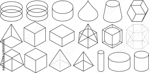 Collection of Geometric Shapes and 3D Forms in Outline Keywords: geometric shapes, 3D forms