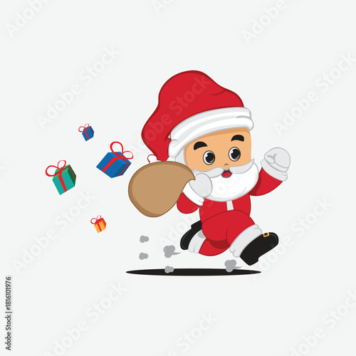 Illustration Vector Graphic Of Santa Claus is running in a hurry to deliver gifts