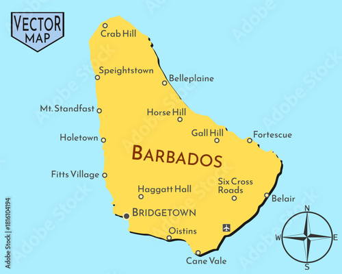 Simple isolated vector map of Caribbean island state Barbados.