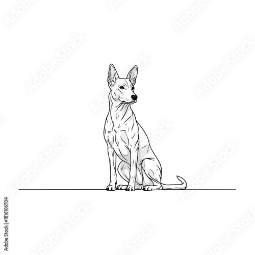 Elegant Line Art of a Alert Basenji Dog Sitting.