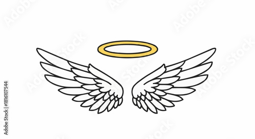 Angel Wings and Halo Outline Illustration.