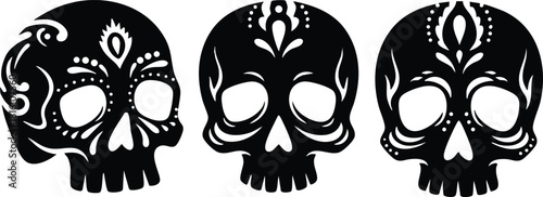 Decorative sugar skulls representing Día de los Muertos with intricate designs and cultural significance 