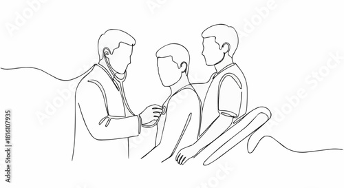 Doctor examining patient with nurse assisting in medical checkup.