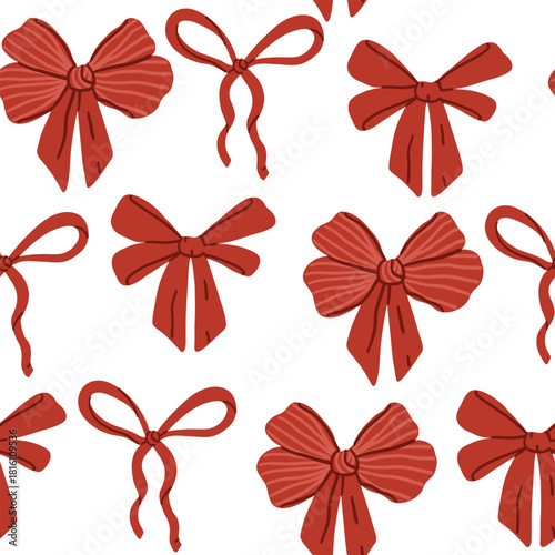 Seamless pattern with red tied bow. Christmas and Valentine day print