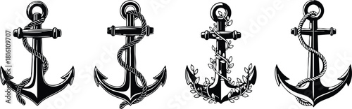 Vintage nautical anchors collection with intricate designs suitable for marine-themed projects and illustrations 