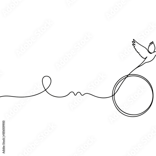 Minimalist Dove in Flight with Circle and Continuous Line.